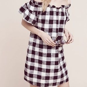 *NWT* Anthropologie Gingham Off-The-Shoulder Dress